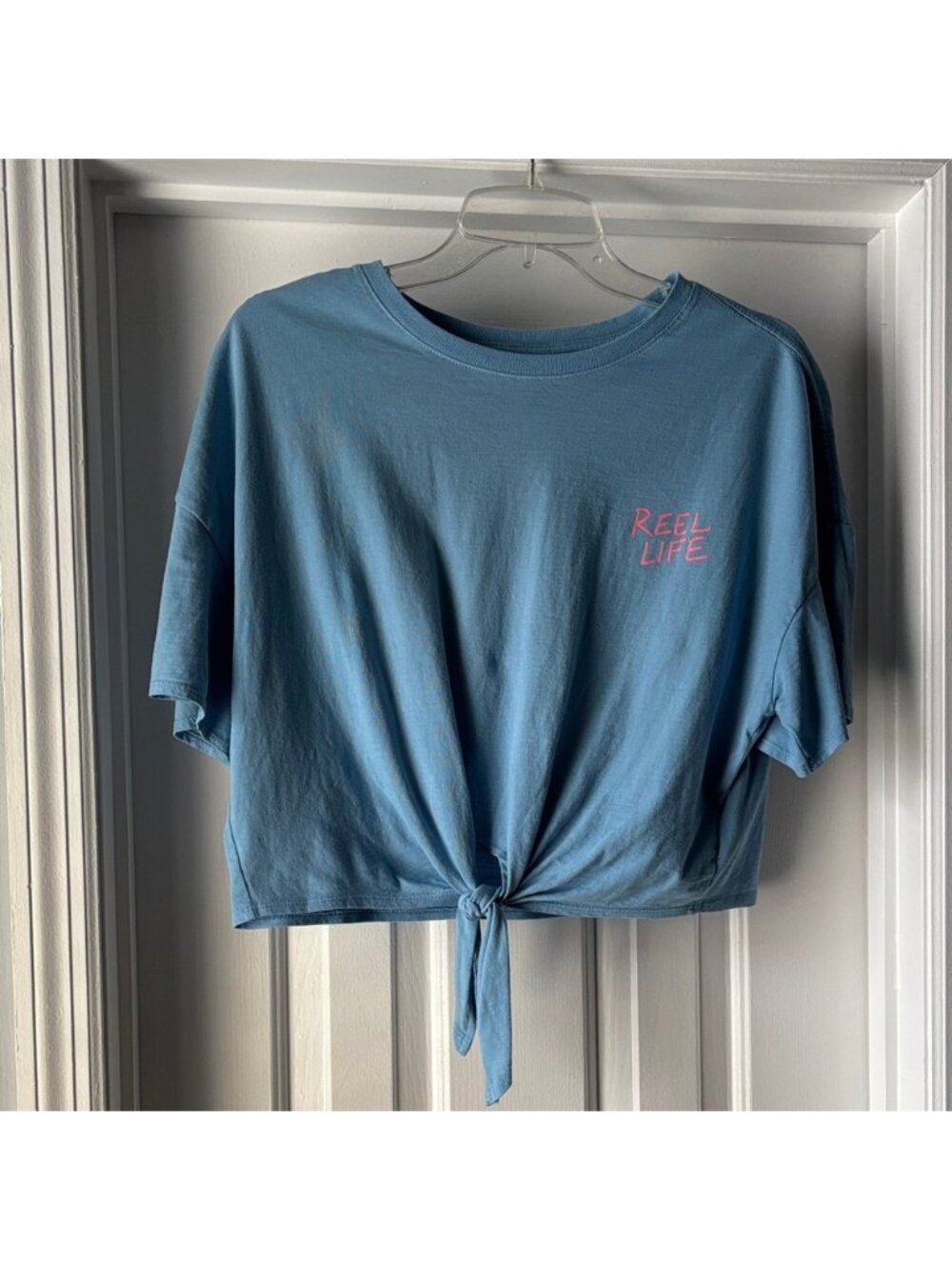 Casual Blue Tie-Front Crop Top